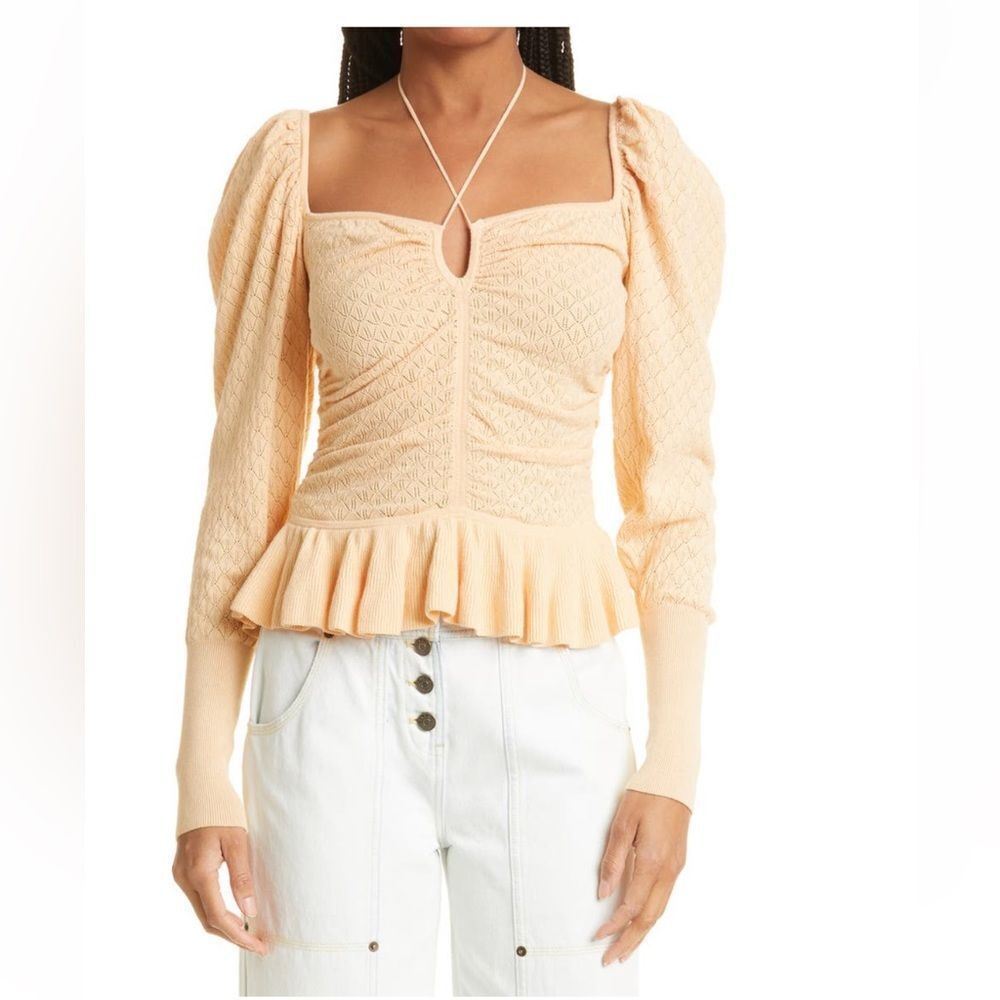 Ulla Johnson Leland puff sleeve halter top with peplum